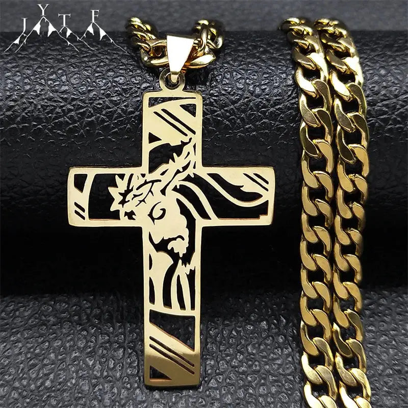 Jesus Engraved Cross Necklace - Solora