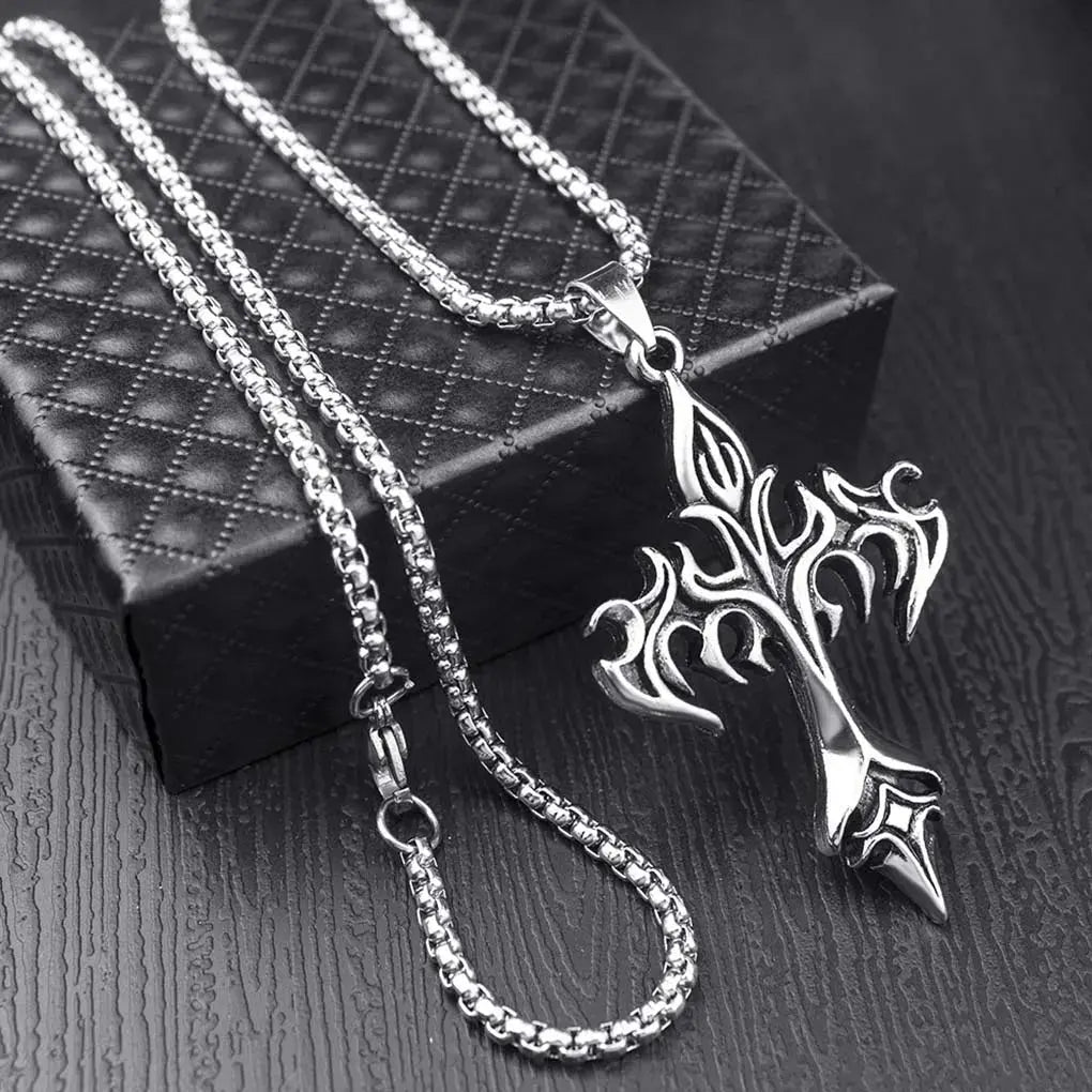 Flaming Retro Cross Necklace - Solora