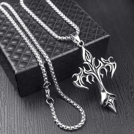 Flaming Retro Cross Necklace - Solora