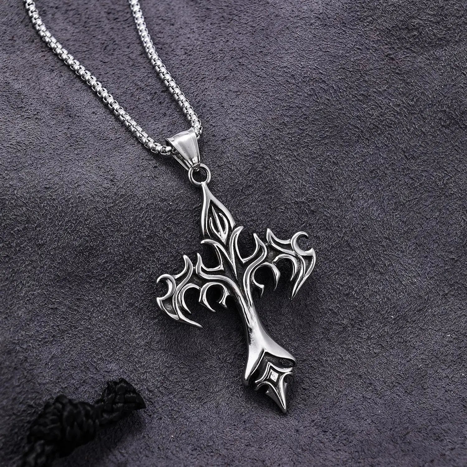 Flaming Retro Cross Necklace - Solora