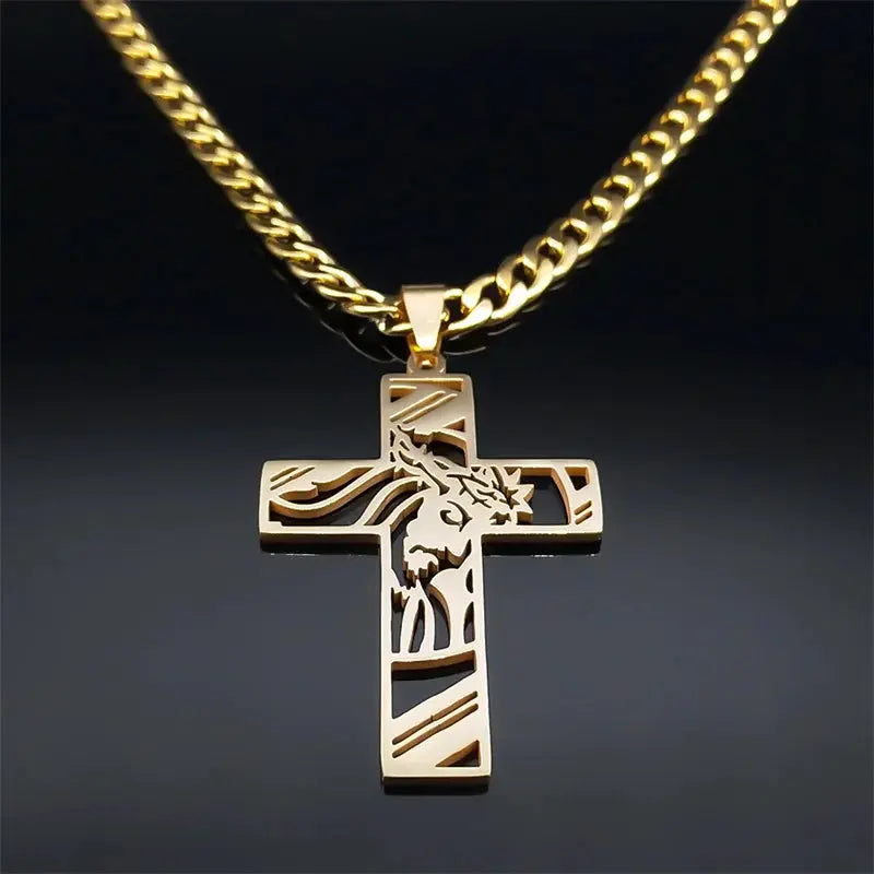 Jesus Engraved Cross Necklace - Solora